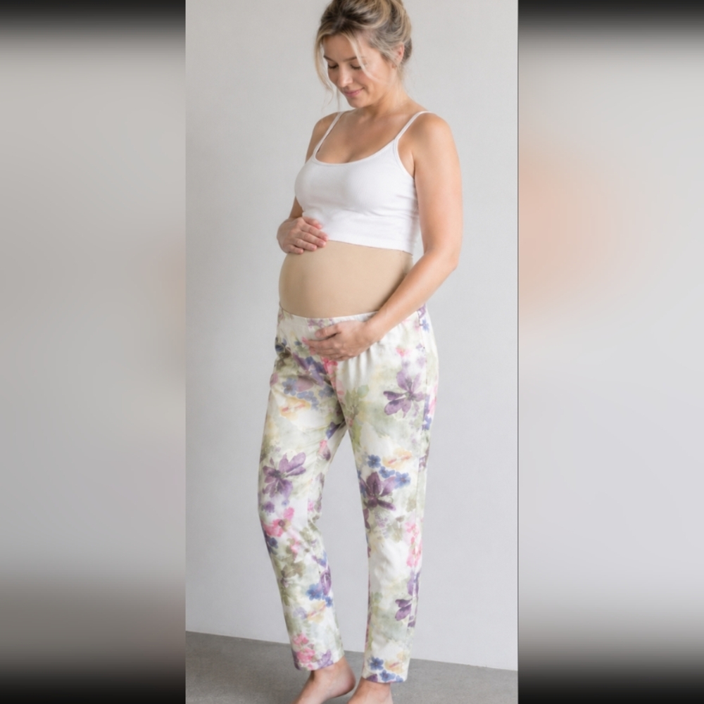 Fade to Blue Maternity Jeans water color floral M